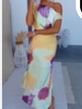 One-Shoulder Floral Maxi Dress in Yellow and Purple